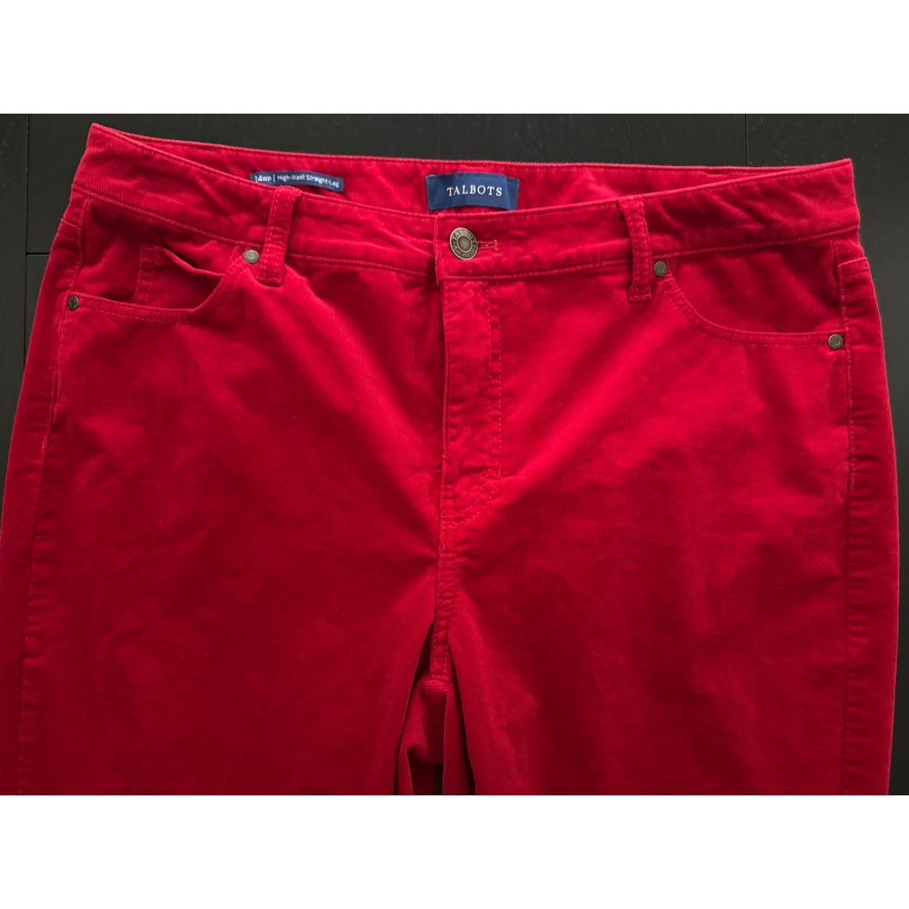 Talbots Womens Corduroy Pants 14WP Petite Red High-Waist Straight‎ Leg Holiday